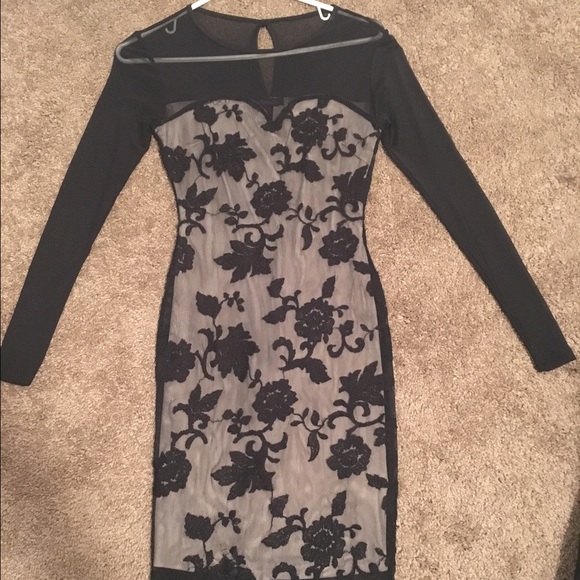 Black floral print long sleeve dress