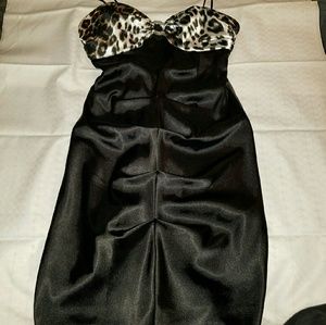 Leopard and black satin dress