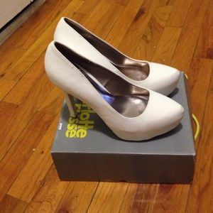 White almond toe heels