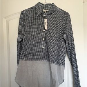 J Crew navy and white gingham button up