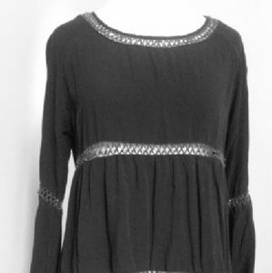 Black Boho Top with Flared Sleeves