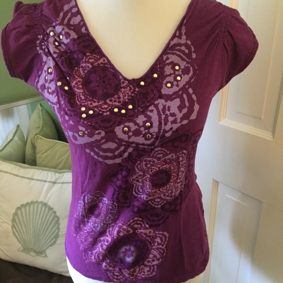 Calvin Klein top - purple with gold stud accents.