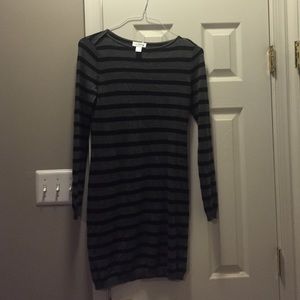 Striped loft sweater dress. Navy and gray.