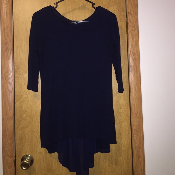 3/4 sleeve shirt with chiffon backing - navy blue