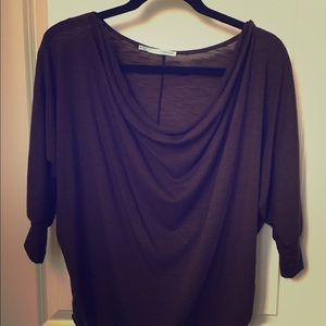 Brown scoop neck half length sleeve top