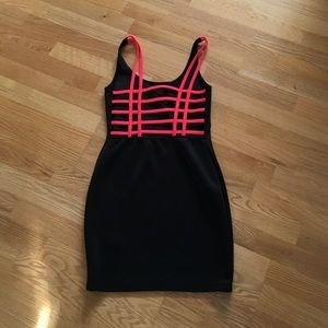 Black mini dress with coral back. Size small