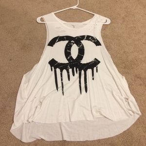 White Chanel muscle tee with rips