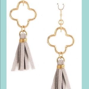 Gold pendant earrings with gray tassels