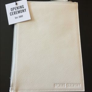 Opening Ceremony white saffiano leather zip pouch