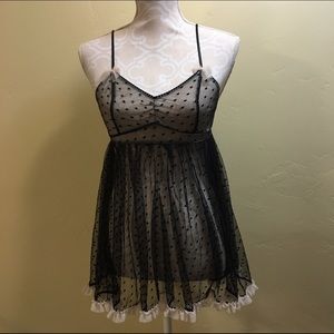 Betsey Johnson Black and Cream Polka Dot Nightie