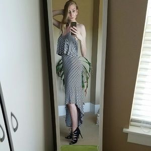 striped maxi high low dress