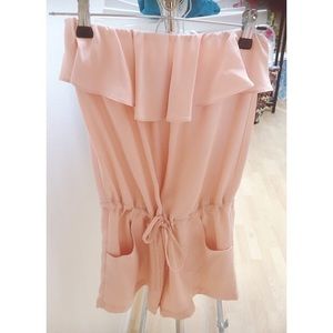 Amanda Uprichard Blush/Peach Silk Strapless Romper
