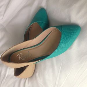 Teal and beige flats size 7