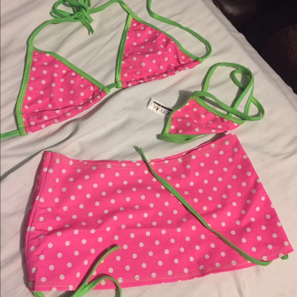 2 piece Pink/ green polka dot stripper outfit