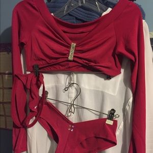 Wine long sleeved stripper outfit