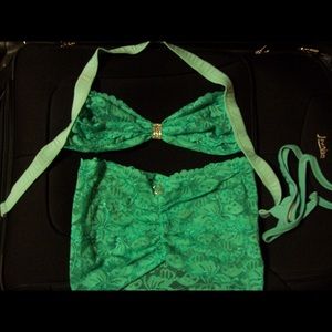Green lace stripper outfit