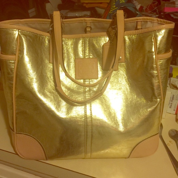 Coach Gold Metallic Tote with wristlets
