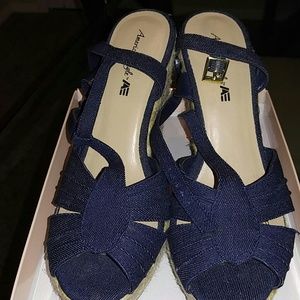 Denim Wedge Sandals
