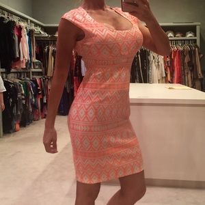 Neon Coral and White Bodycon Dress - Large Neon Coral and White Bodycon Dress - Large