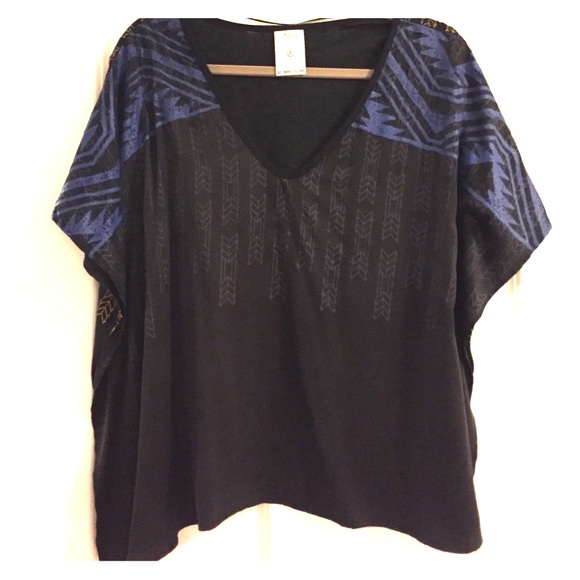 Silk/knit Aztec print poncho top