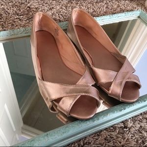 Rose gold open toe flats