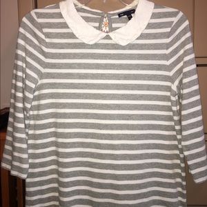 GAP Grey/White Striped 3/4 Sleeve Shirt