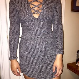 GREY LACE UP FRONT DRESS