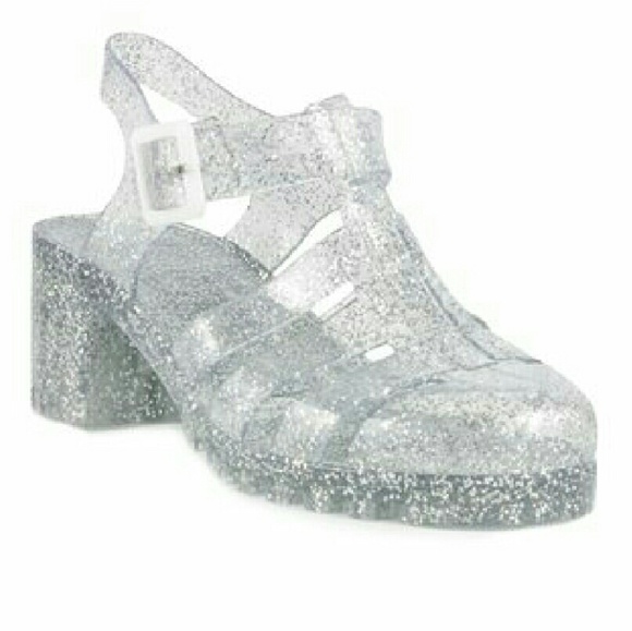 Silver glitter heeled Jelly Sandals