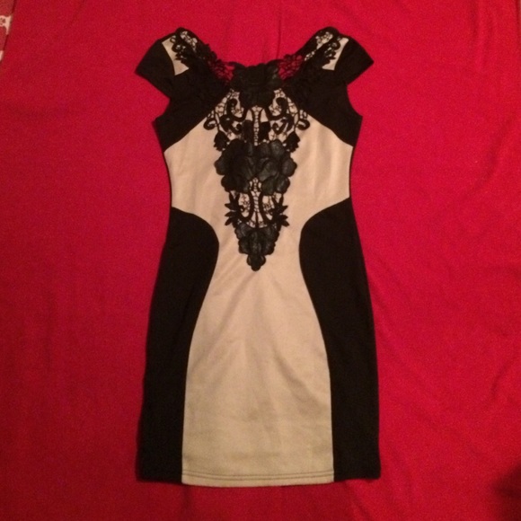Black and Tan lacy bodycon dress