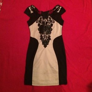 Black and Tan lacy bodycon dress