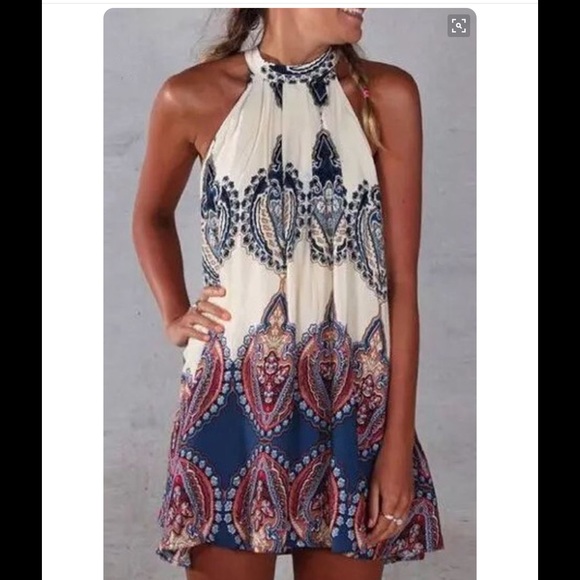 Bundle of paisley halter dress and navy AE shorts