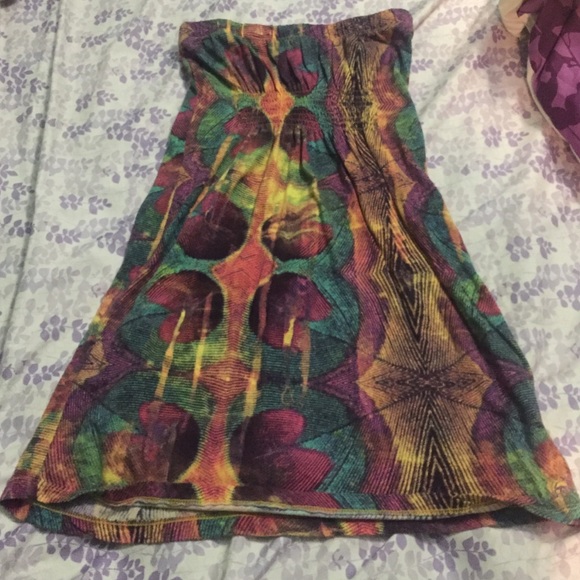 Peacock strapless mini dress