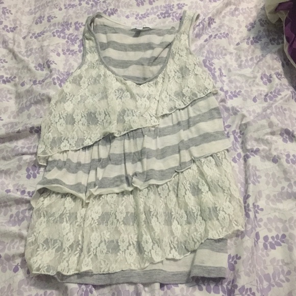 Layered lace and stripe tank
