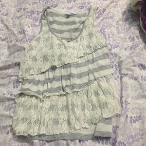 Layered lace and stripe tank