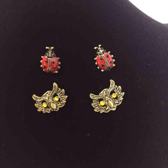 Owl and ladybugs earrings