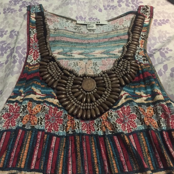 Aztec tank w/ wood bead embellishments