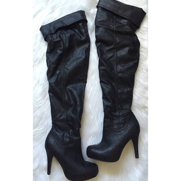 Thigh high faux leather boots