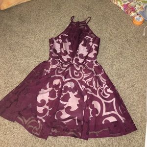 Burgundy sheer cocktail dress