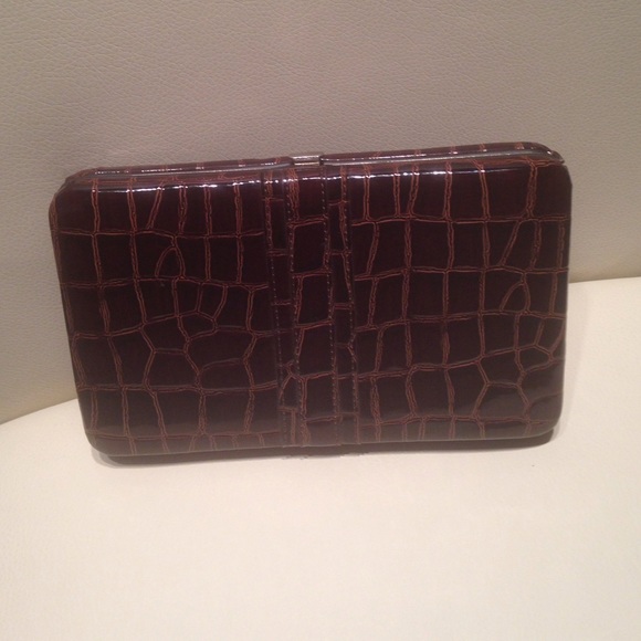 Brown Faux Croc Clutch/ Wallet
