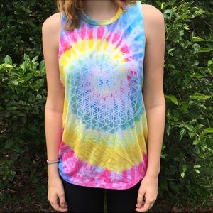 Tie Die Flower of Life Design Muscle Tee