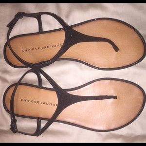 Chinese Laundry Black Glitter Sandals