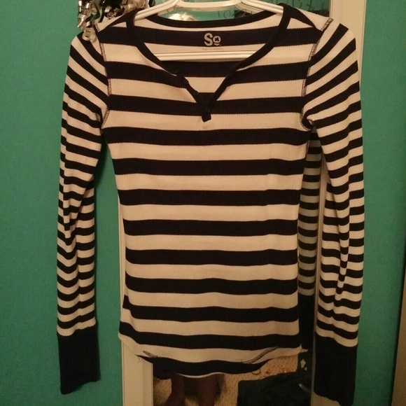 Navy and white striped sweater