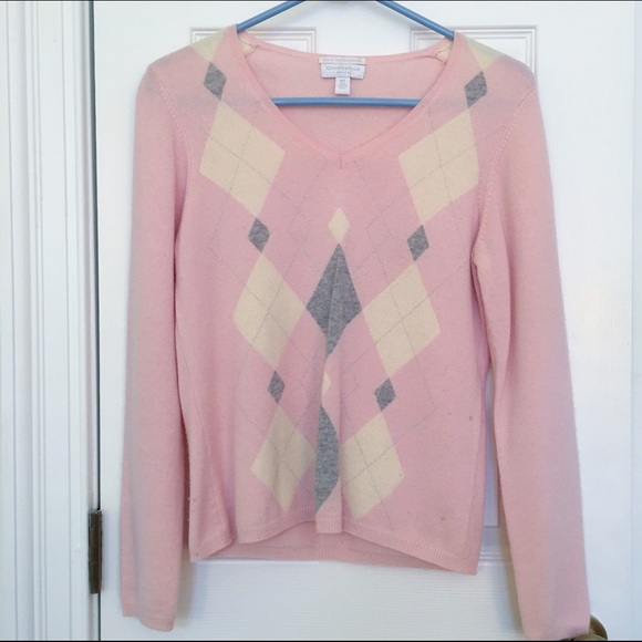 | SOLD | Pink Argyle Cashmere Sweater - Picture 1 of 4