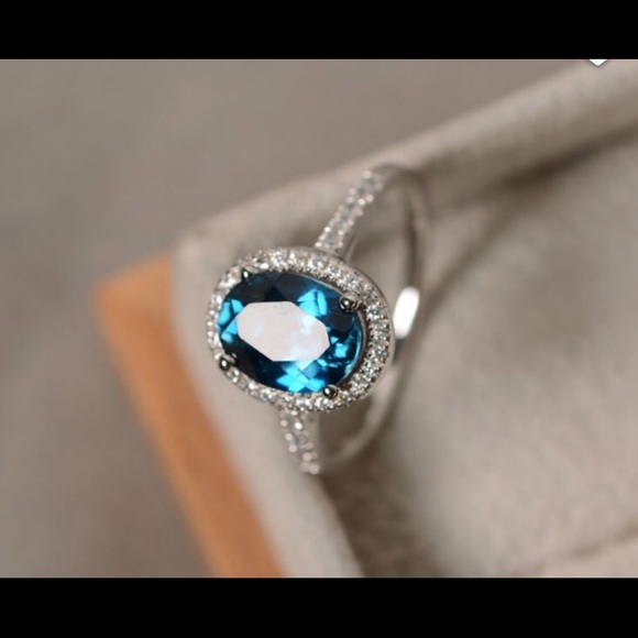 Handmade 925 London Blue Topaz ring, cushion cut