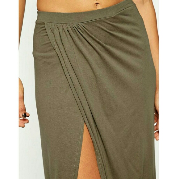 ASOS Wrap Olive Green Maxi Skirt - Picture 3 of 5