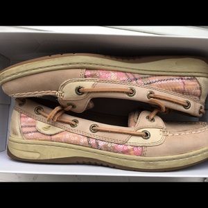 Pink and tan sperry top-siders