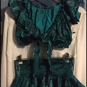 2 piece metallic black/teal stripper outfit