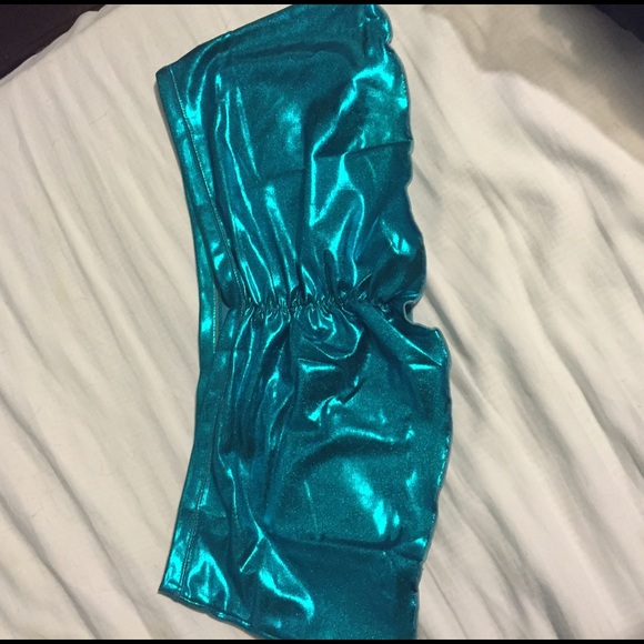 Metallic teal stripper skirt