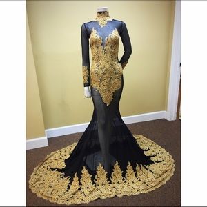 Black & Gold full lace prom dress.