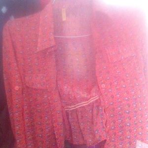 Floral, sheer, button up.